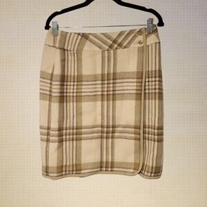 Dark Academia Liz Claiborne Wool Tweed Wrap Midi Skirt Size 8 Warm Buttons Lined